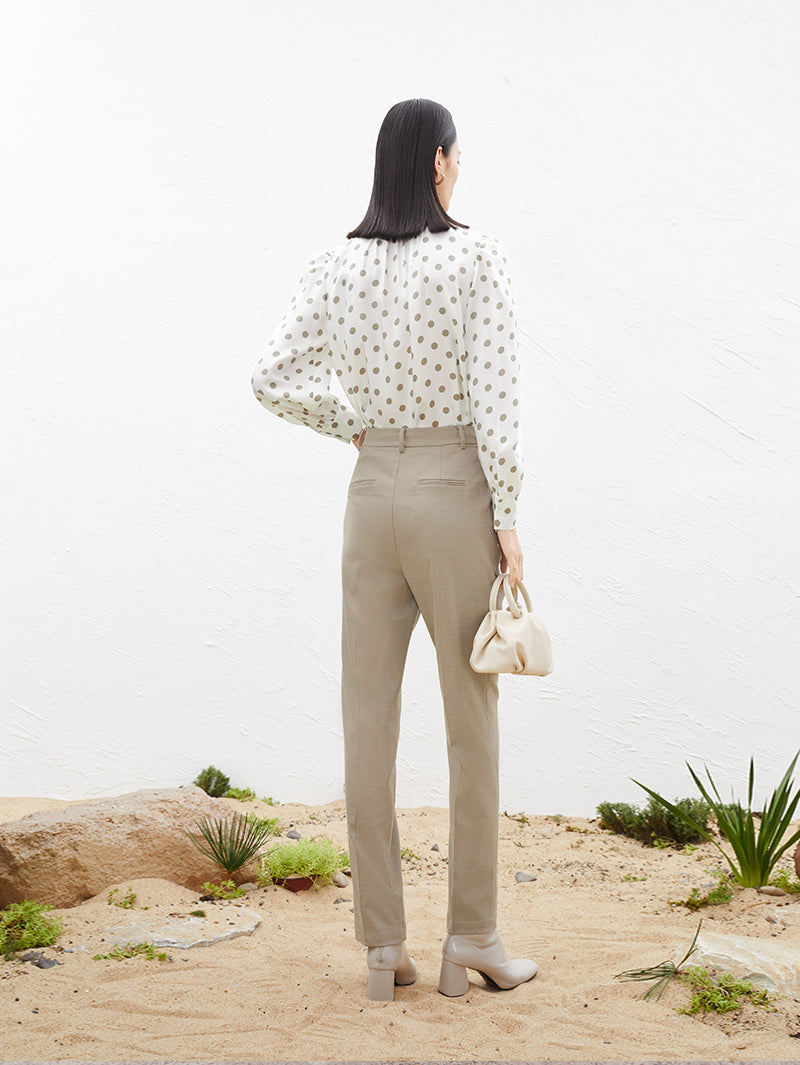 Women's Polka Dots Puff Sleeve Silk Blouse