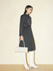 Grey classic collar pleated dress with long sleeves and belt