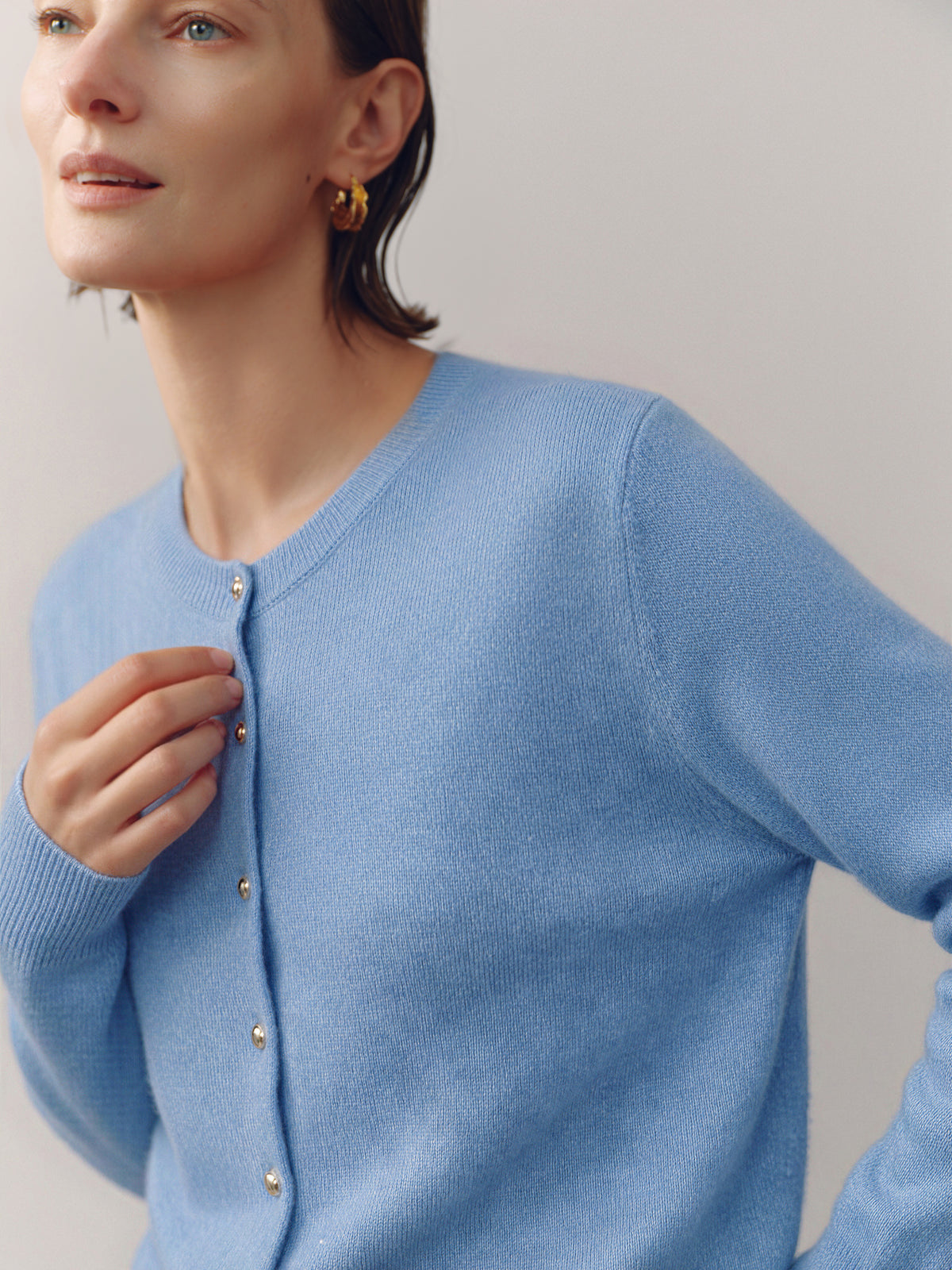 Refined Cashmere-Silk Crewneck Cardigan