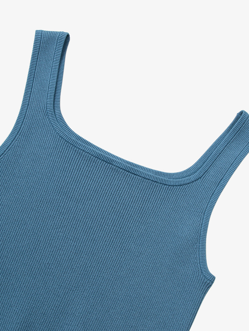 Women's Blue Square Neck Tank Top