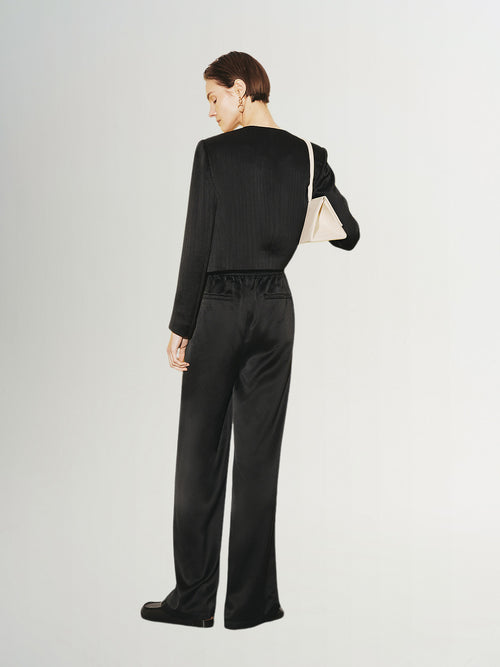 Charger l'image 1 dans la galerie. Women's Noir Round NeckSmooth Acetate Short Jacket