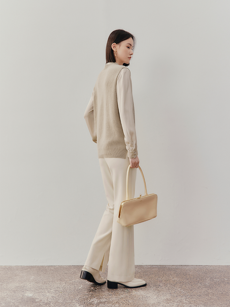 Women's Light Khaki V Neck Knit Vest