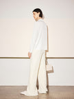 Women's White Notch Lapel Long Sleeves Silk Shirt