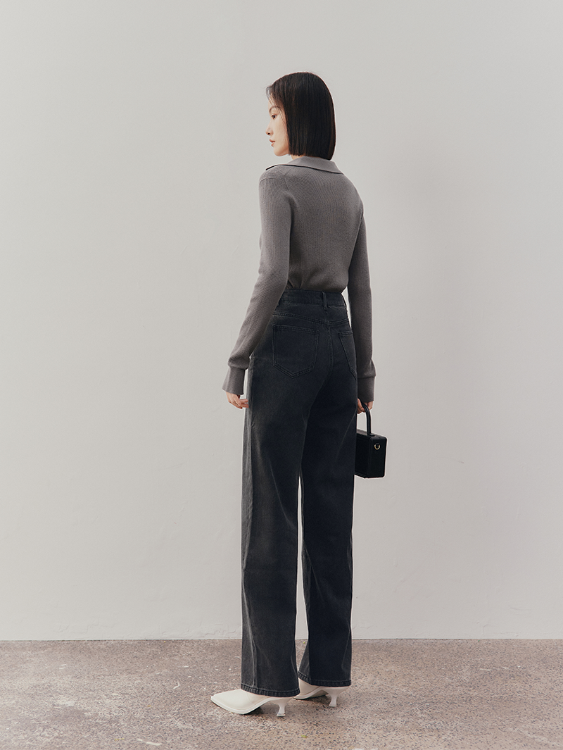 Women's Classic Dark Gray Wide Leg Denim Jeans