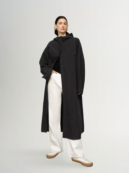 Load image 1 in gallery view. Hooded Pure Cotton Trench Coat