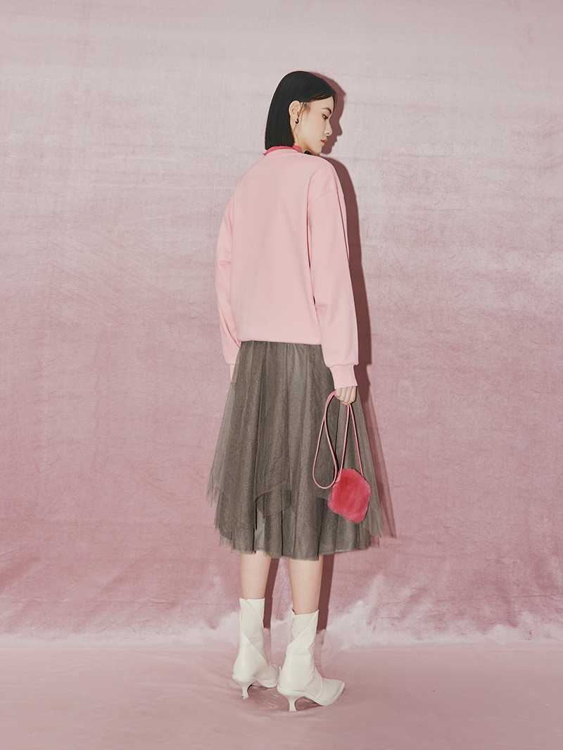 Women's Rose Pink Long Sleeve Knit Sweatershirt