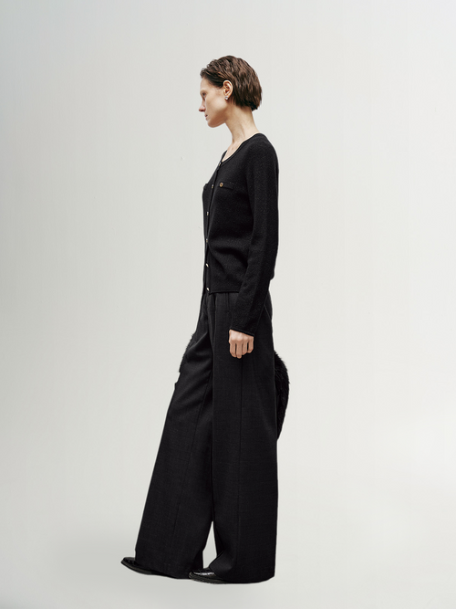 Load image 1 in gallery view. Black shimmering wool cardigan 
