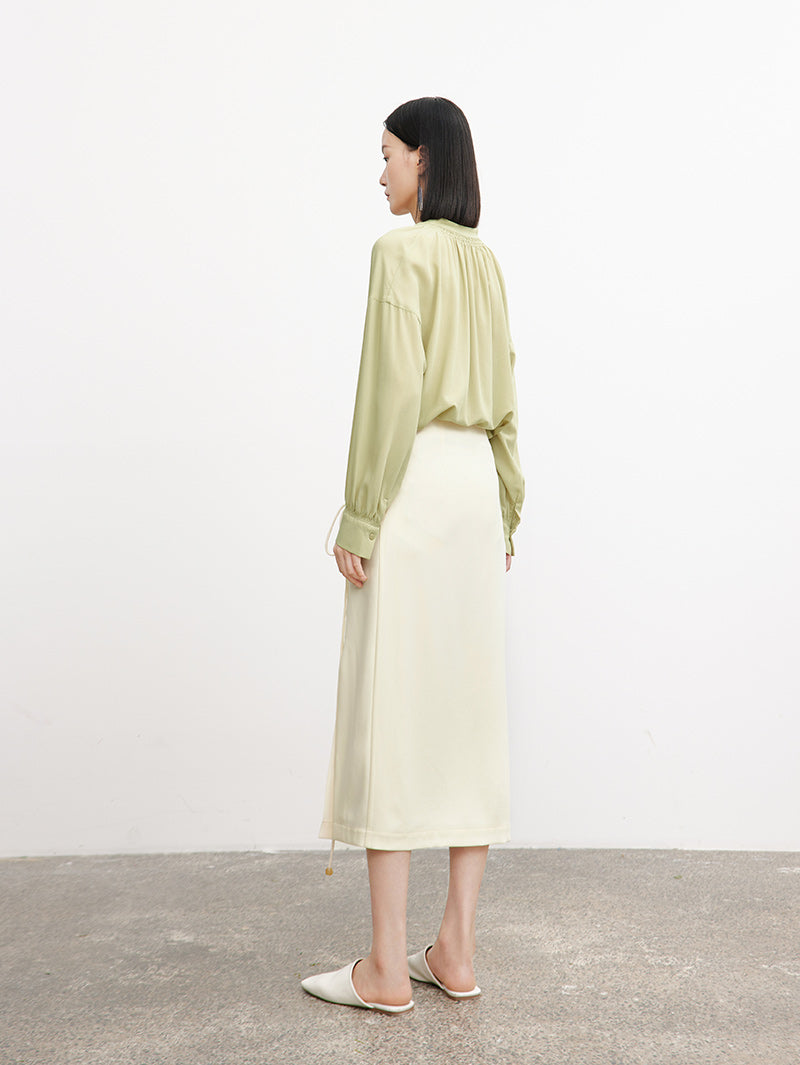 Women's White Acetate Straight Fit High Waist Warp Skirt