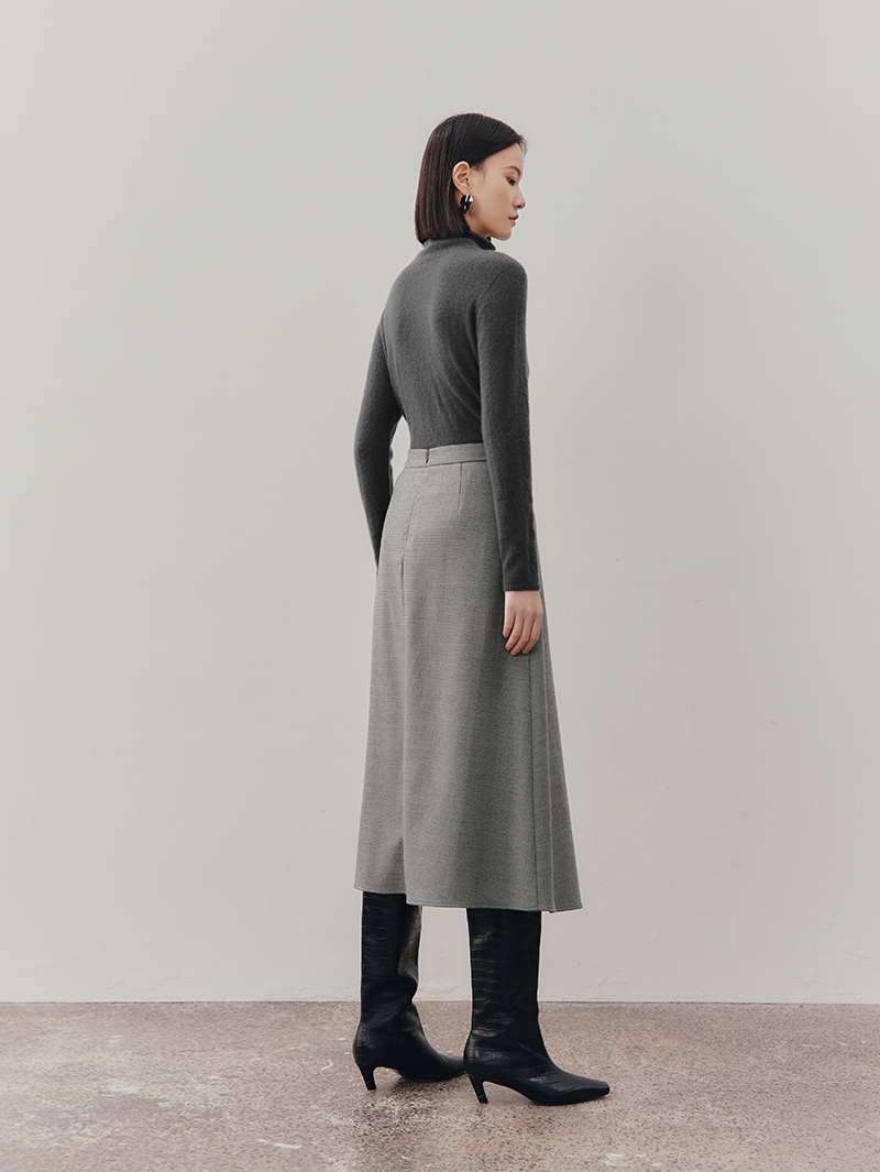 Women's Pearl Gray Sheep Woolen Flare Dress Skirt