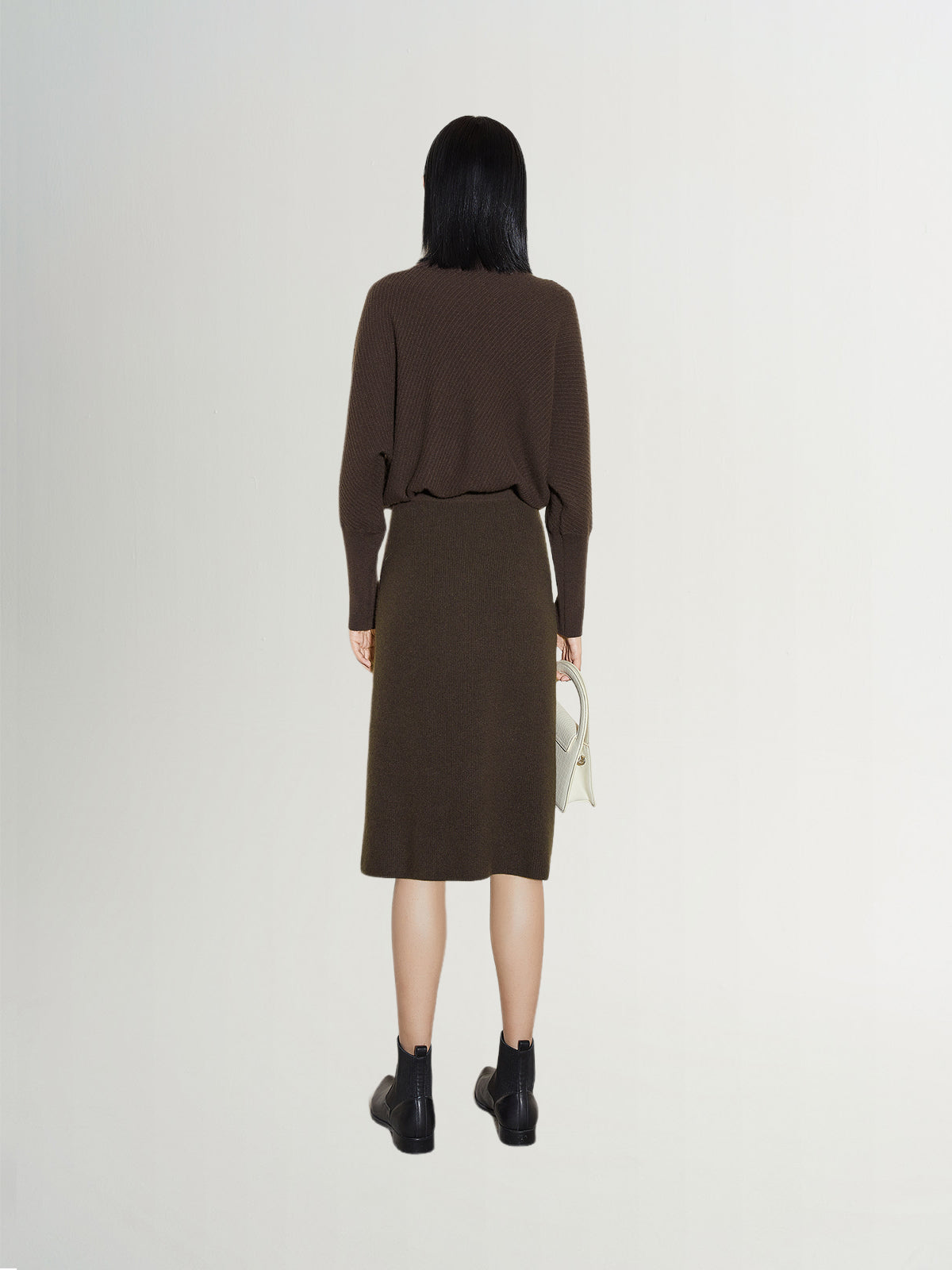Women's Winter Brown Straight Fit Cashmere Knit Skirt