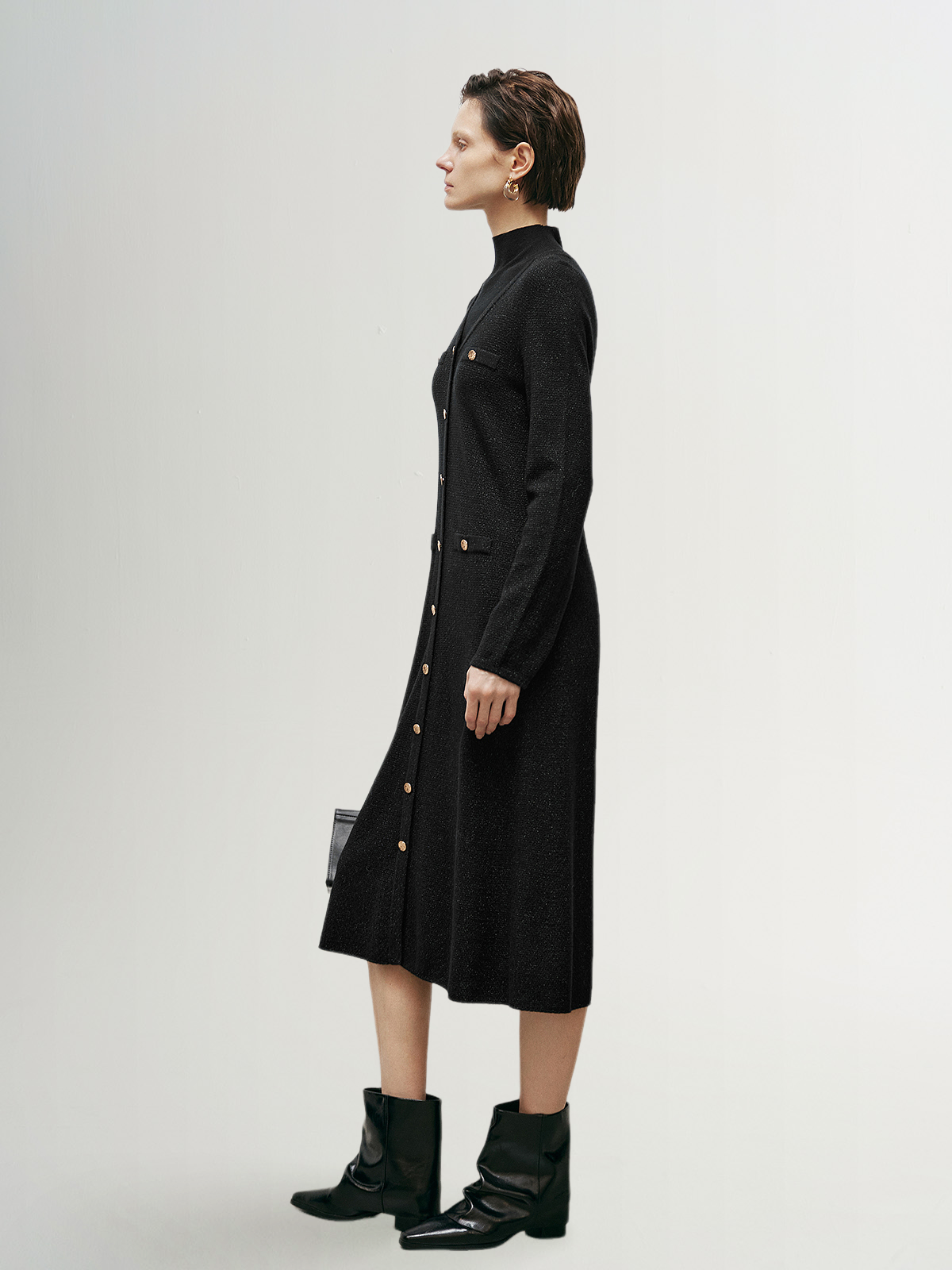 Black shimmering wool jersey dress