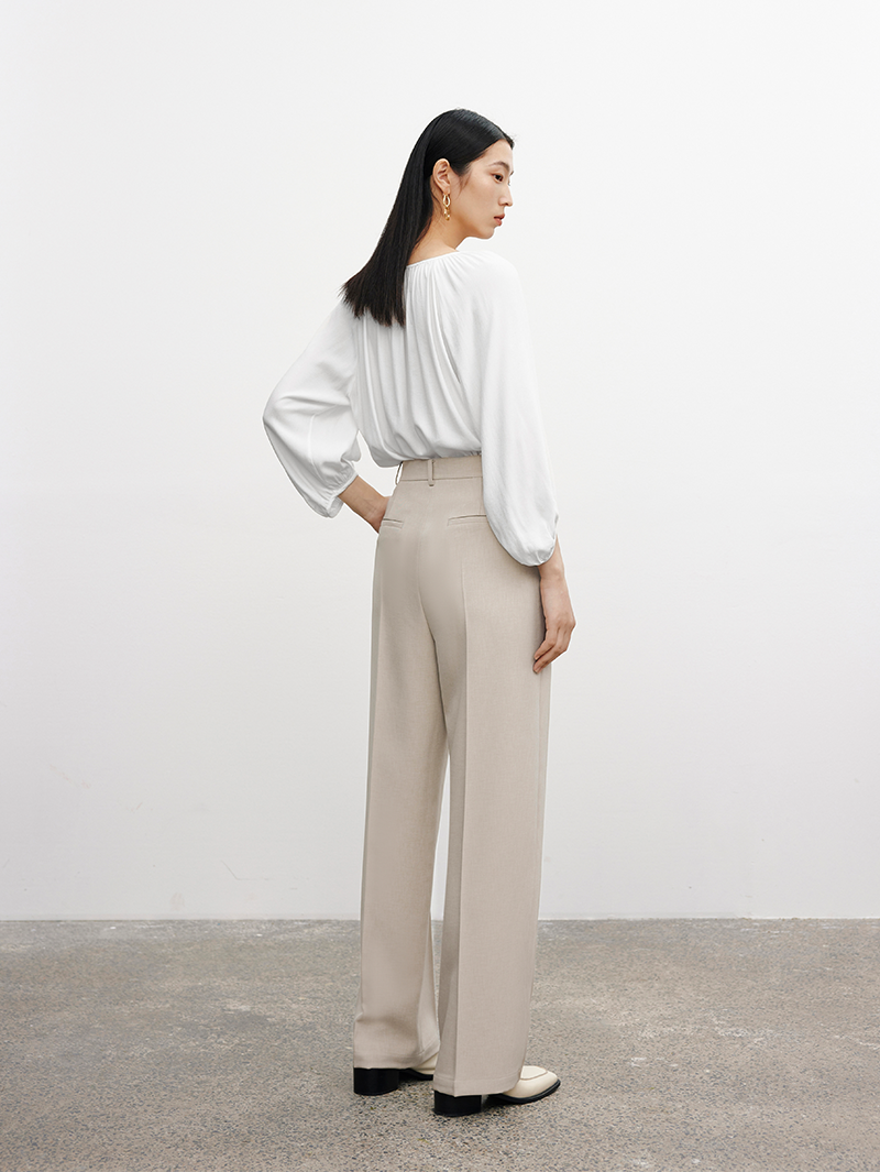 Women's Light Beige Classic Straight Fit Trousers
