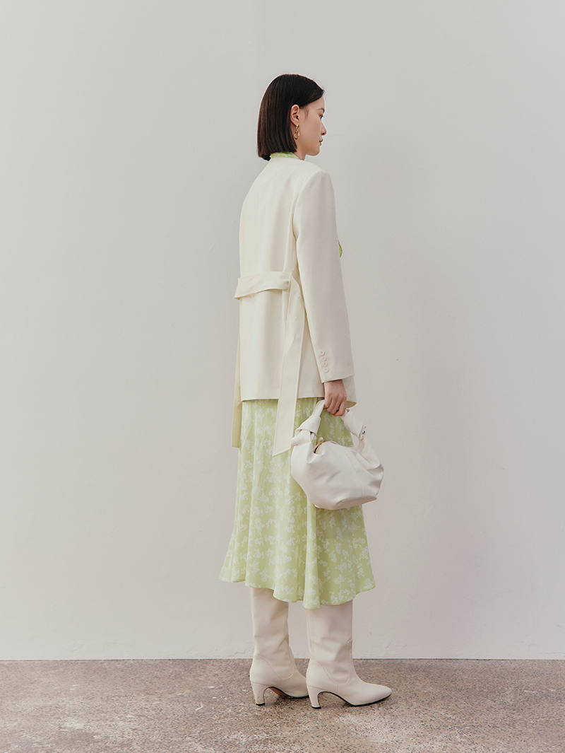 Women's Spring Original White V Neck Belted Blazer