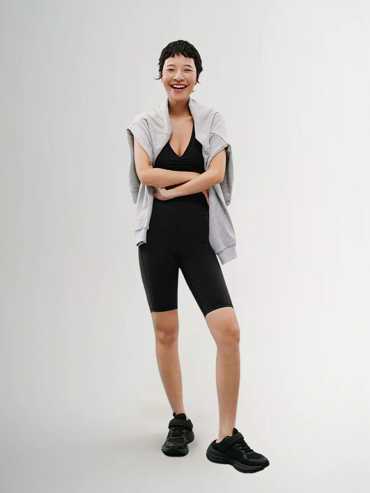 Black V-neck yoga bra