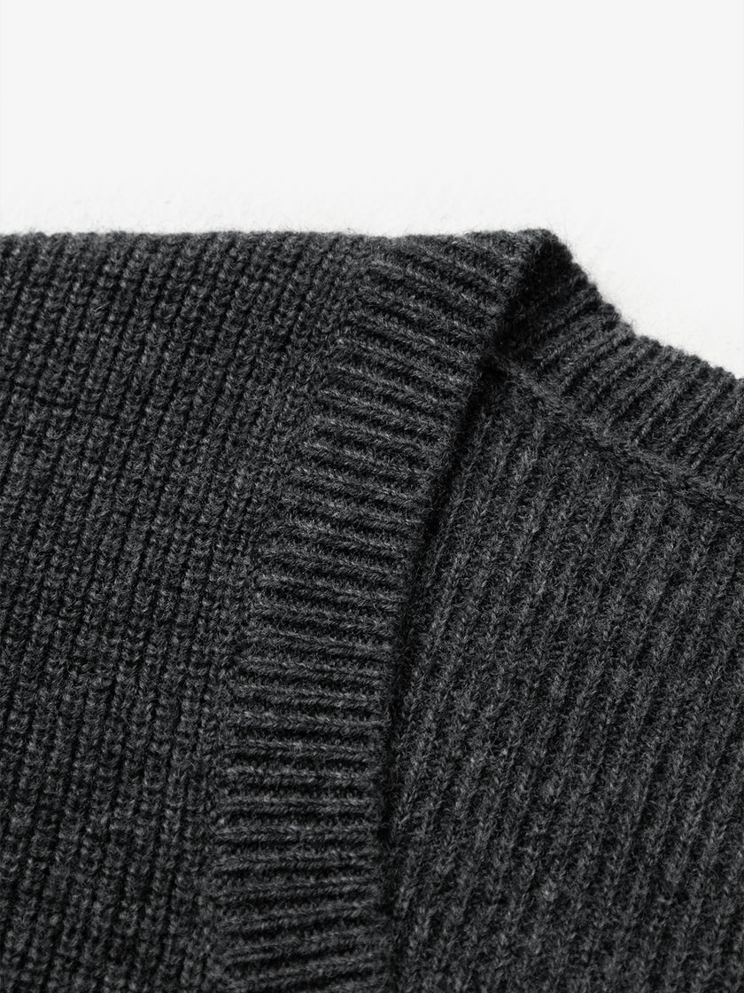 Women's Dark Gray Round Neck Long Sleeve Wool Dress