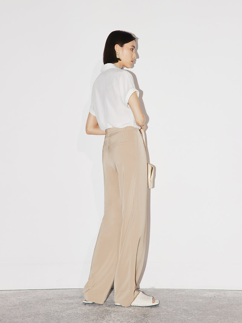 Women's Light Khaki Straight Fit Suit Pants Trousers