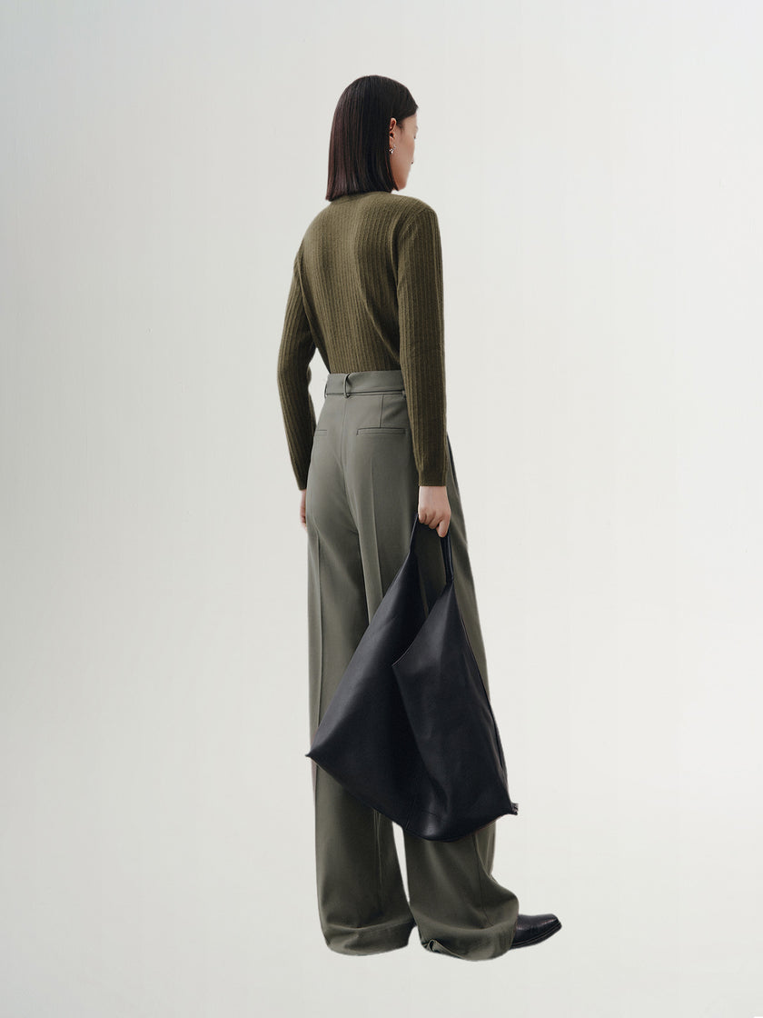 Women's Grey Wide Leg Belted Winter Trousers
