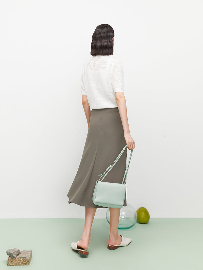 Women's Gray Flounce Fit Middle Length Skirt