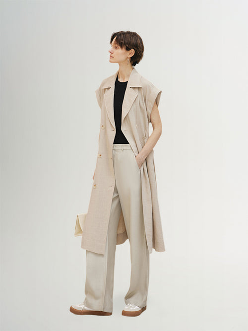Load image 1 in gallery view. Women's Light Khaki Notch Lapel Short Sleeves Double Breasted Dress