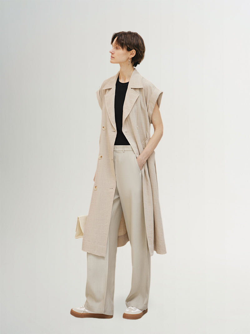 Women's Light Khaki Notch Lapel Short Sleeves Double Breasted Dress