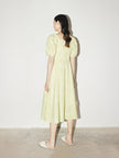 Women's Light Green Square Neck Puff Sleeves Texture Comfy Dress