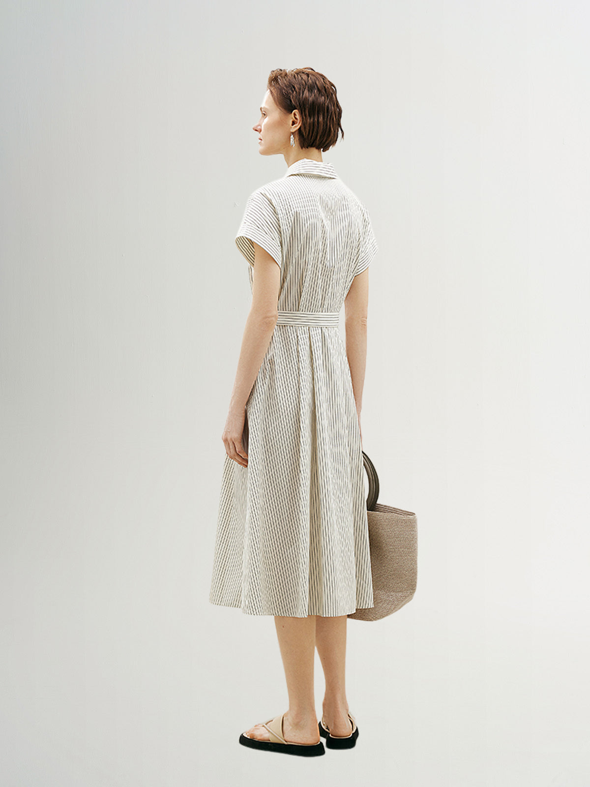 Beige belted dress