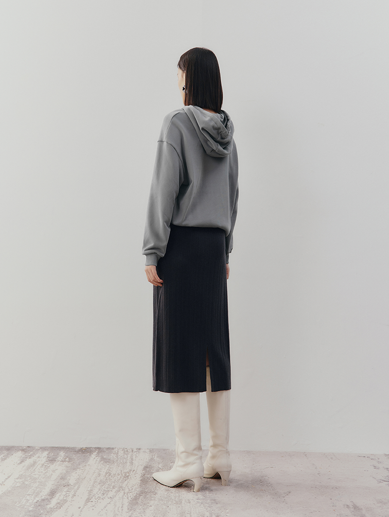 Women's Winter Dark Gray Straight Fit Elastic Waist Wool Skirt