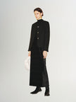 Black tweed jacket with round collar and button closure