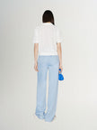 Women's White Polo V Neck Short Sleeve Knitwear Top