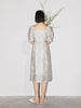 Women's Floral Light Gray Square Neck Puff Sleeves Breathable Lyocell Middle Length Dress