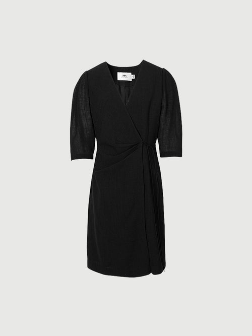 Load image 1 in gallery view. Black dress with round neck and long sleeves, high waist