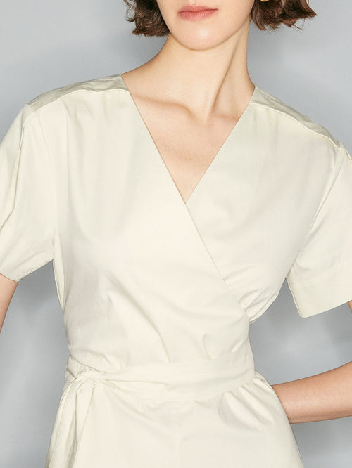 Load image 1 in gallery view. Women's White Short Sleeves V Neck 100% Cotton Dress