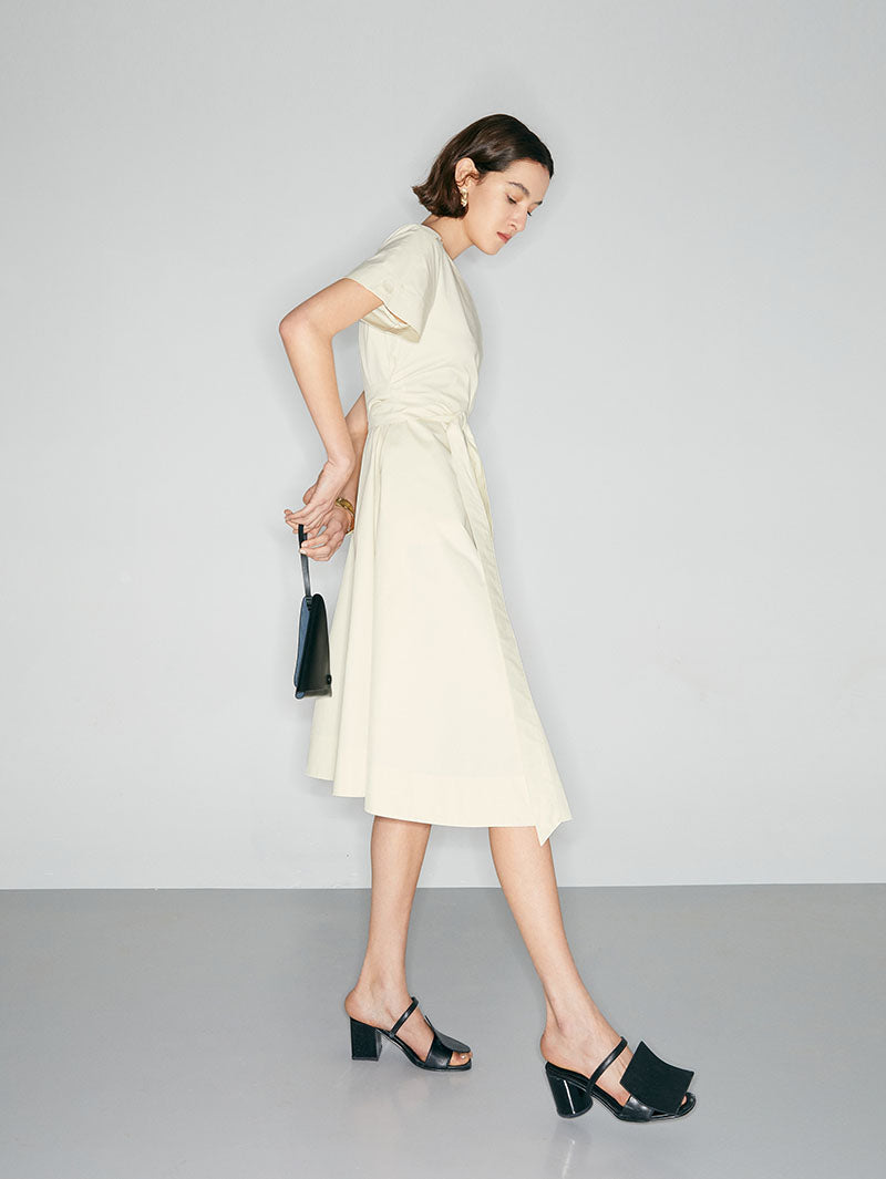 Women's White Short Sleeves V Neck 100% Cotton Dress