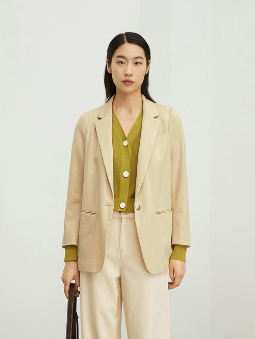 Charger l'image 1 dans la galerie. Women's Beige Notch Lapel Single Breasted Quarter Sleeve Blazer