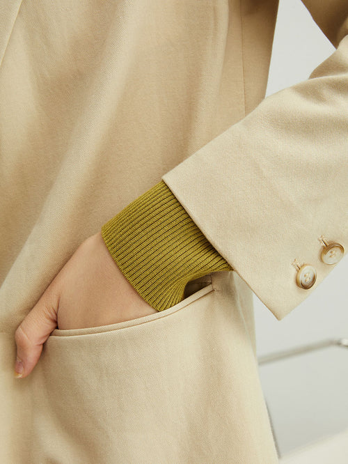 Charger l'image 1 dans la galerie. Women's Beige Notch Lapel Single Breasted Quarter Sleeve Blazer