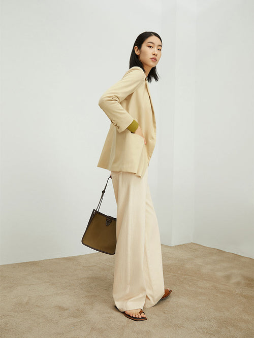 Charger l'image 1 dans la galerie. Women's Beige Notch Lapel Single Breasted Quarter Sleeve Blazer