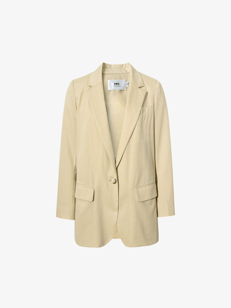 Women's Beige Notch Lapel Single Breasted Quarter Sleeve Blazer