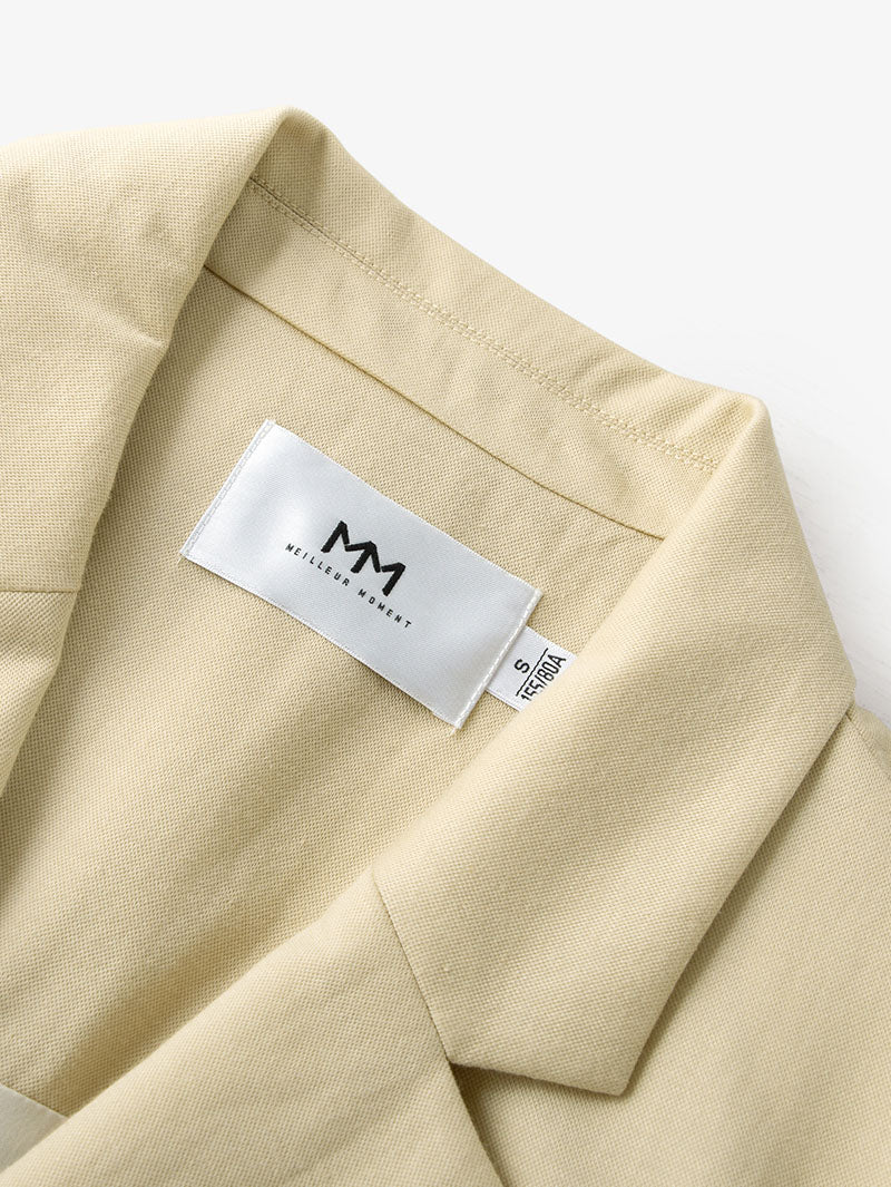 Women's Beige Notch Lapel Single Breasted Quarter Sleeve Blazer