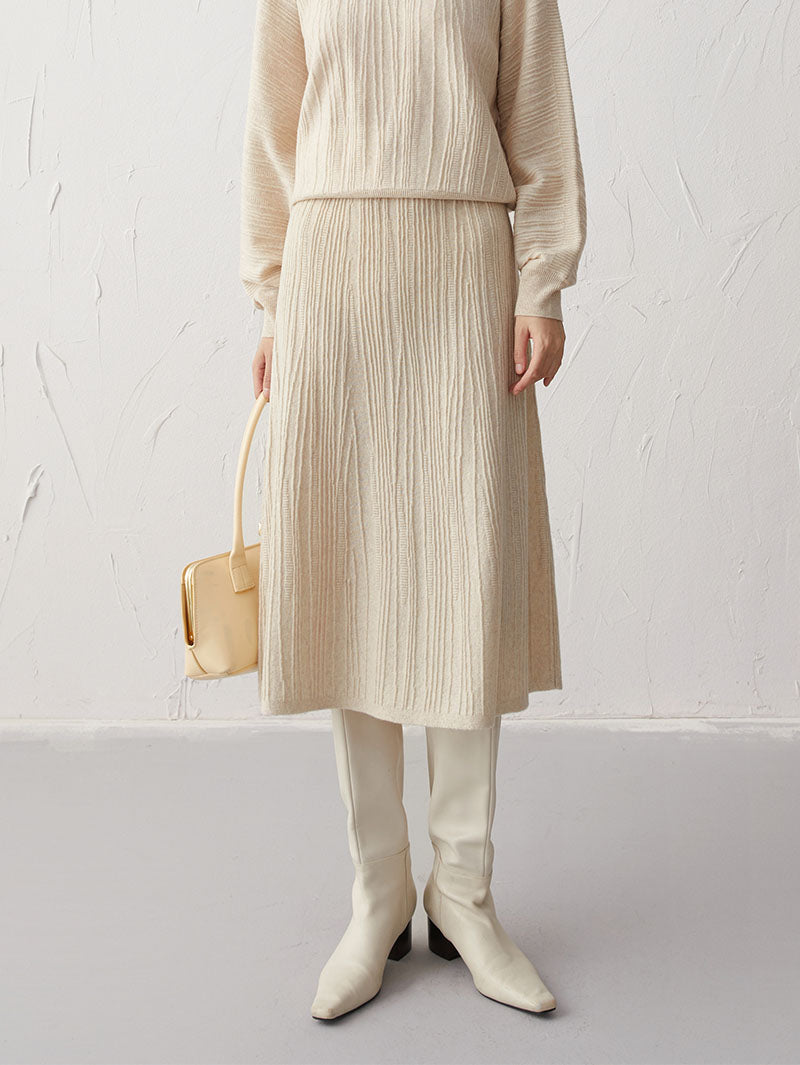 Jupe évasée beige en laine