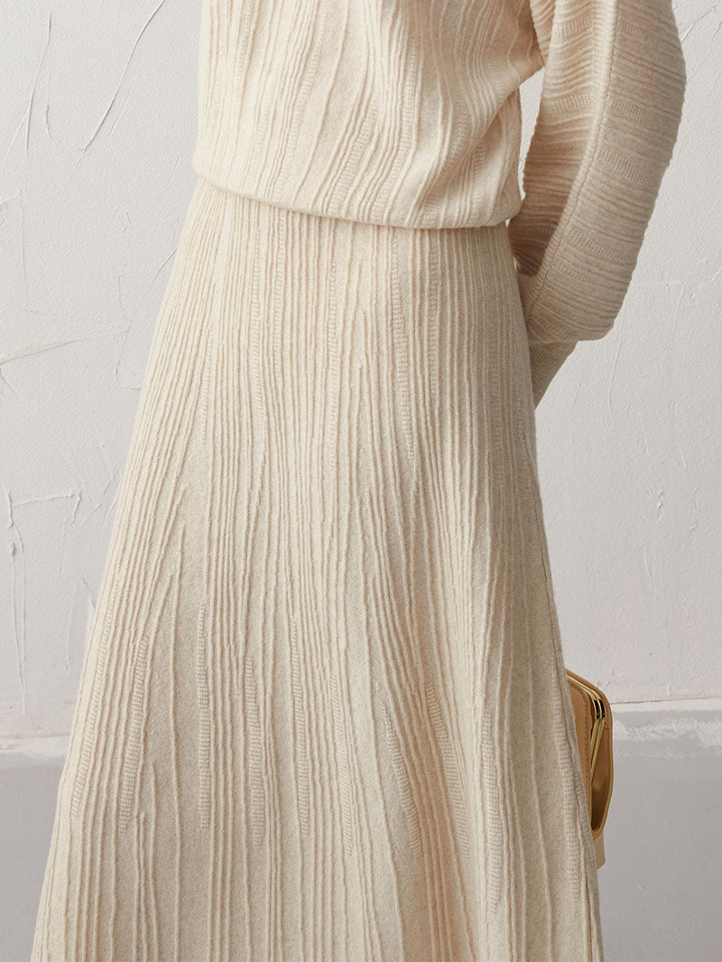 Jupe évasée beige en laine