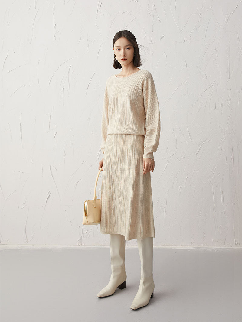 Jupe évasée beige en laine