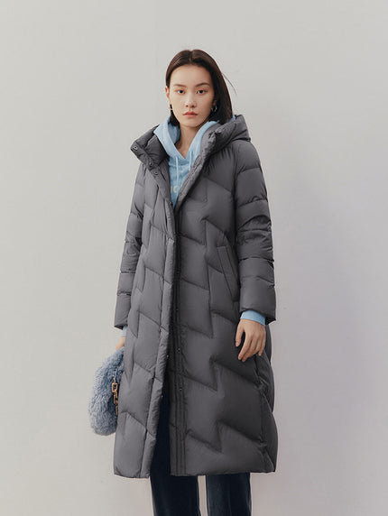 Women's Dark Gray Heavy Goose Puffer Hooded Jacket