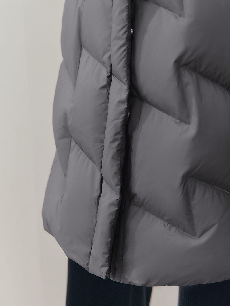 Women's Dark Gray Heavy Goose Puffer Hooded Jacket