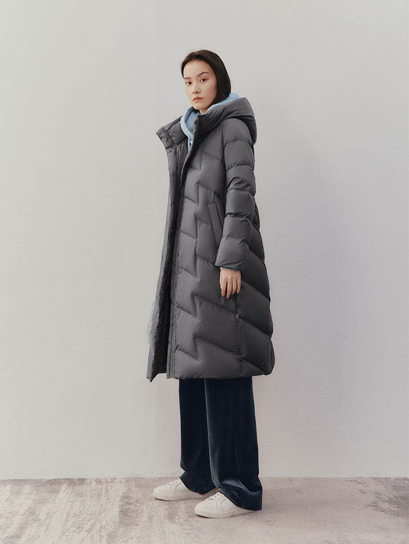 Women's Dark Gray Heavy Goose Puffer Hooded Jacket