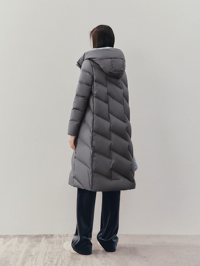 Women's Dark Gray Heavy Goose Puffer Hooded Jacket