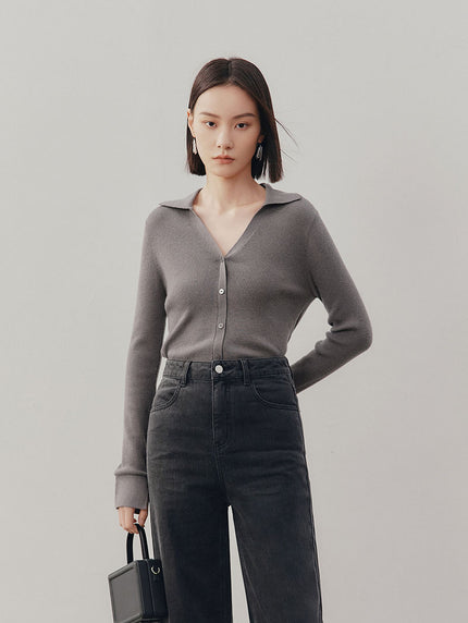 Women's Grey Polo Neck Long Sleeve Kintwear