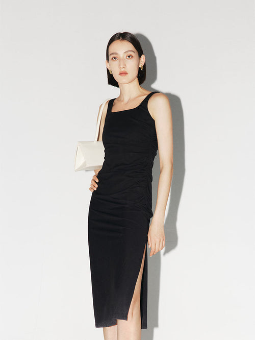Load image 1 in gallery view. Women's Black Sleeveless Square Neck Dress