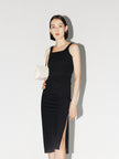 Women's Black Sleeveless Square Neck Dress