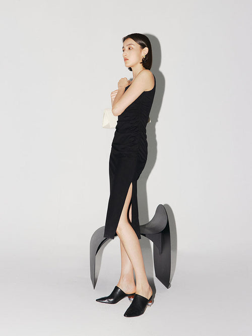 Load image 1 in gallery view. Women's Black Sleeveless Square Neck Dress