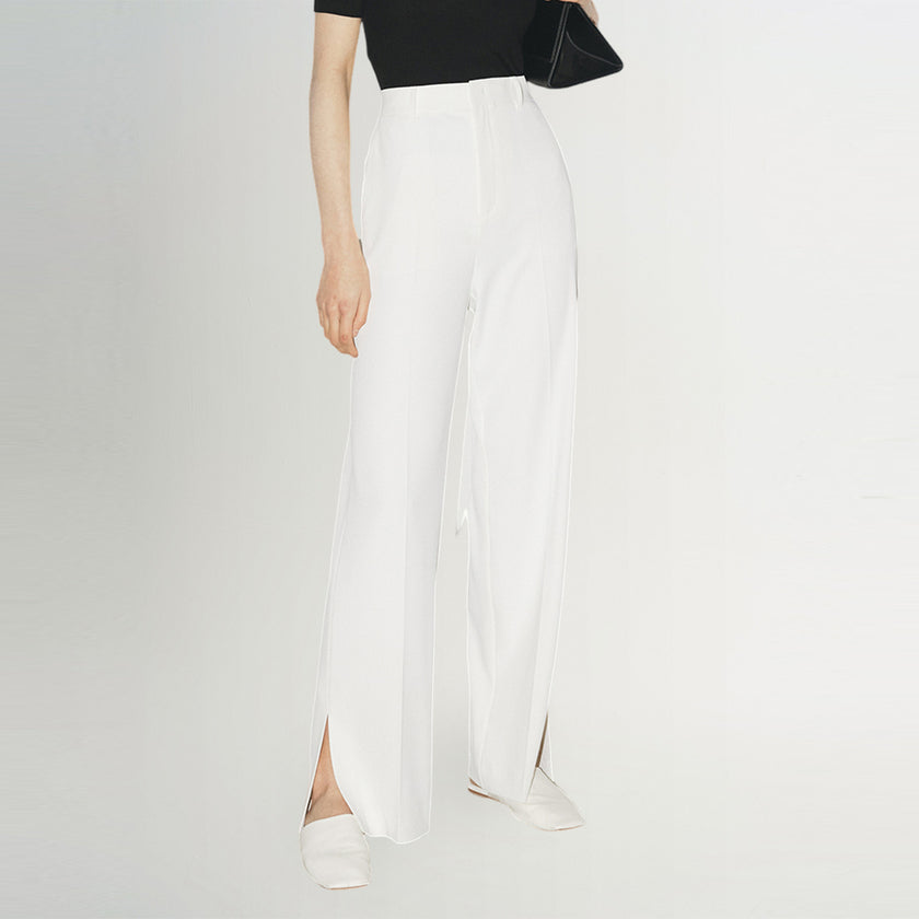 Women's White Straight Fit Slit Design Trousers